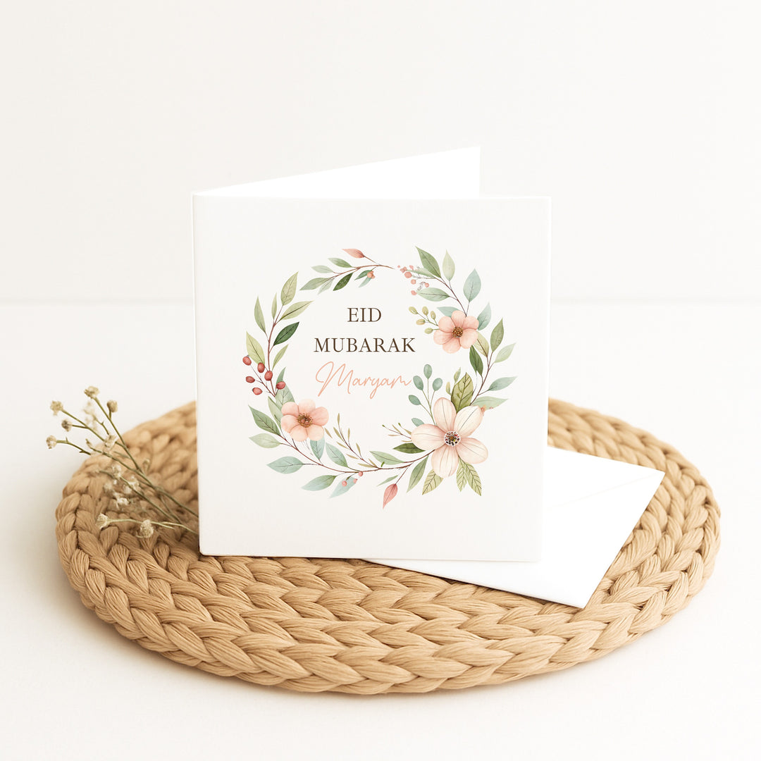 Personalised Floral Wreath Eid Mubarak Card