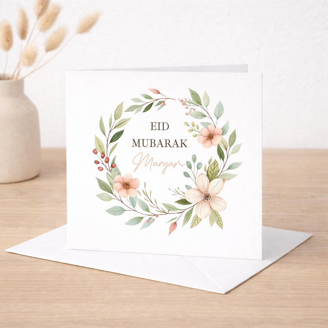 Personalised Floral Wreath Eid Mubarak Card