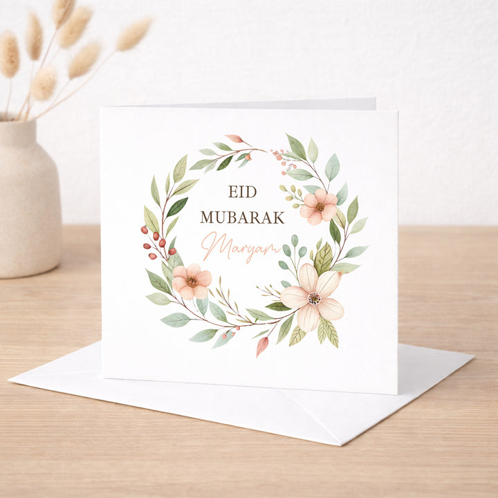 Personalised Floral Wreath Eid Mubarak Card