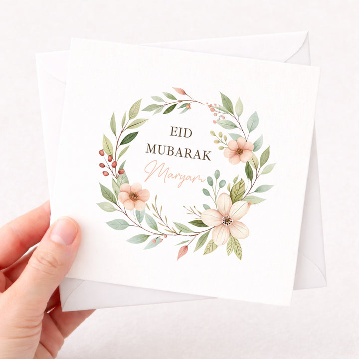 Personalised Floral Wreath Eid Mubarak Card