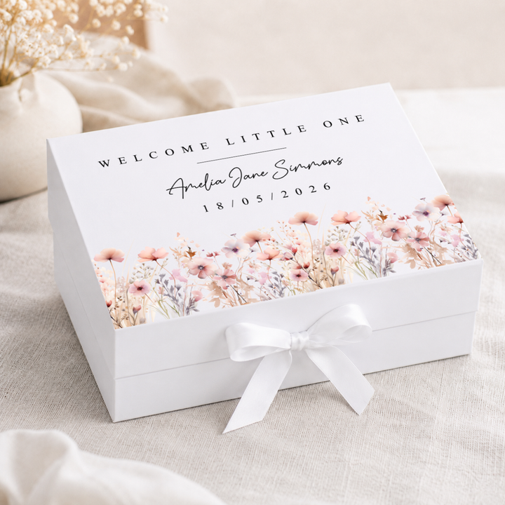 Personalised Pink Floral Baby Keepsake Box