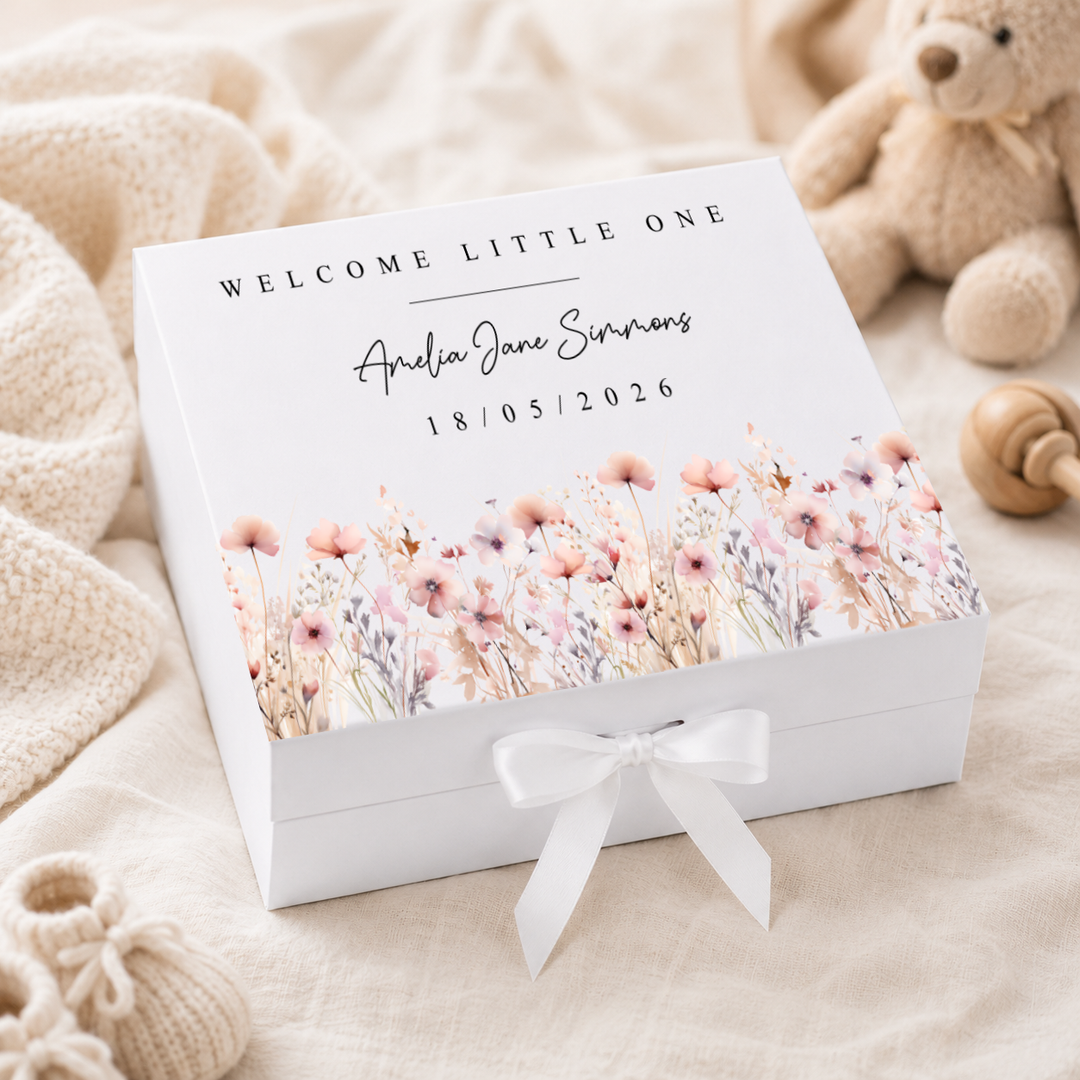 Personalised Pink Floral Baby Keepsake Box