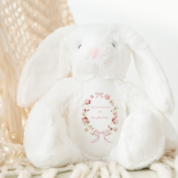 Personalised Girls Floral Wreath Babygrow & Bunny Set