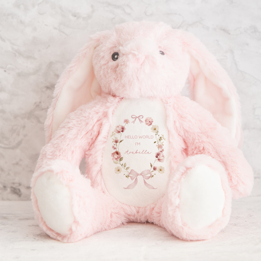 Personalised Girls Floral Wreath Babygrow & Bunny Set