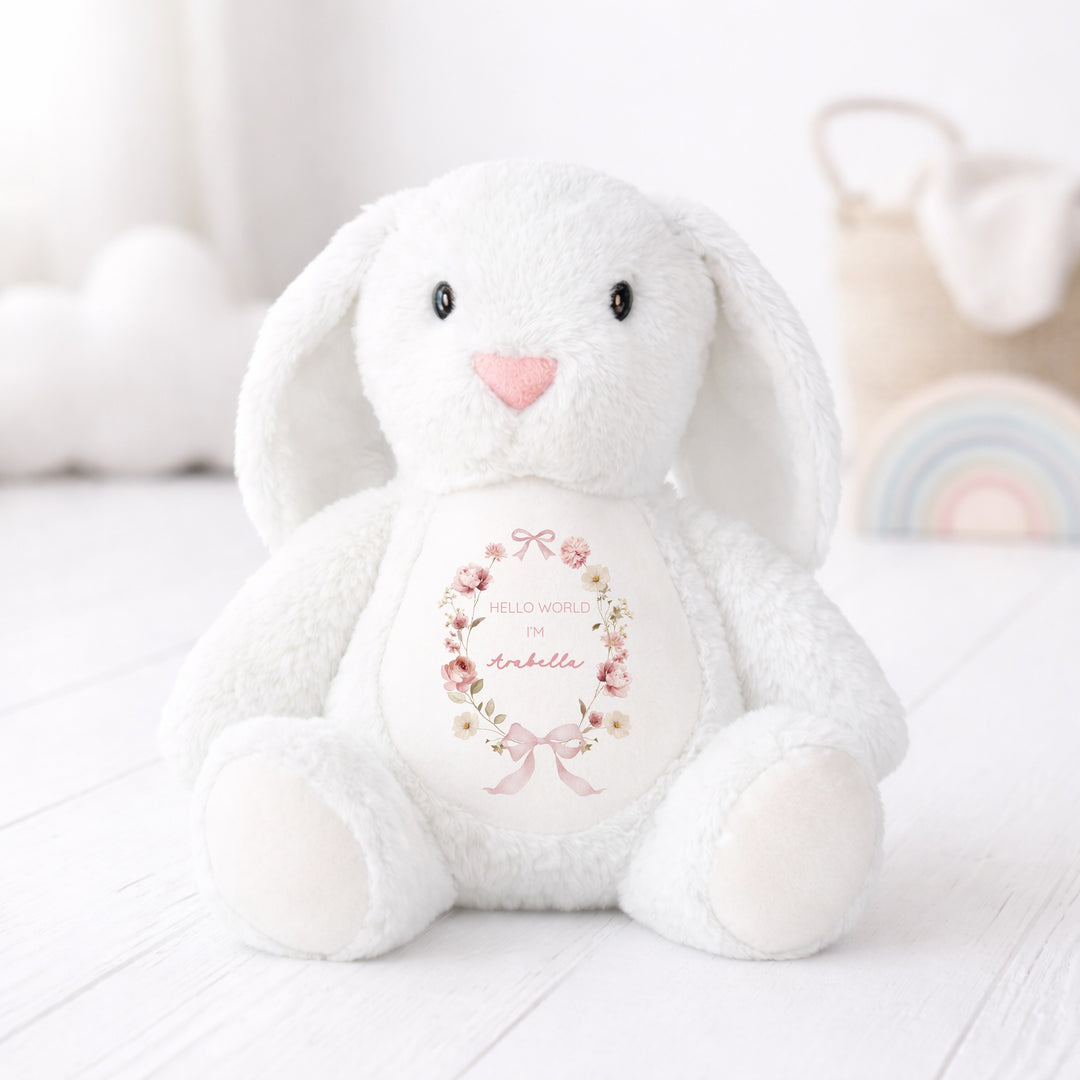 Personalised Girls Floral Wreath Babygrow &amp; Rabbit Set