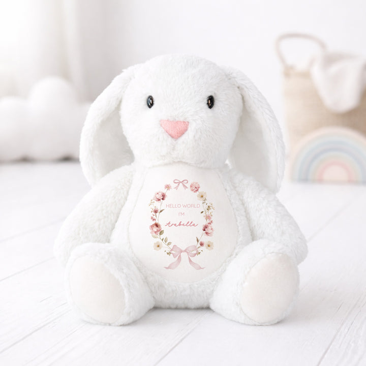 Personalised Girls Floral Wreath Babygrow &amp; Rabbit Set