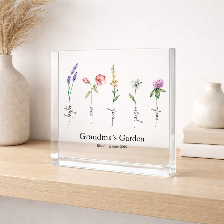 Personalised Grandma's Garden Mother's Day Acrylic Block