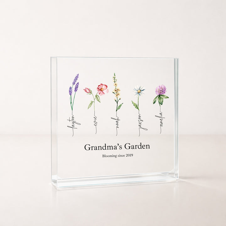Personalised Grandma's Garden Mother's Day Acrylic Block