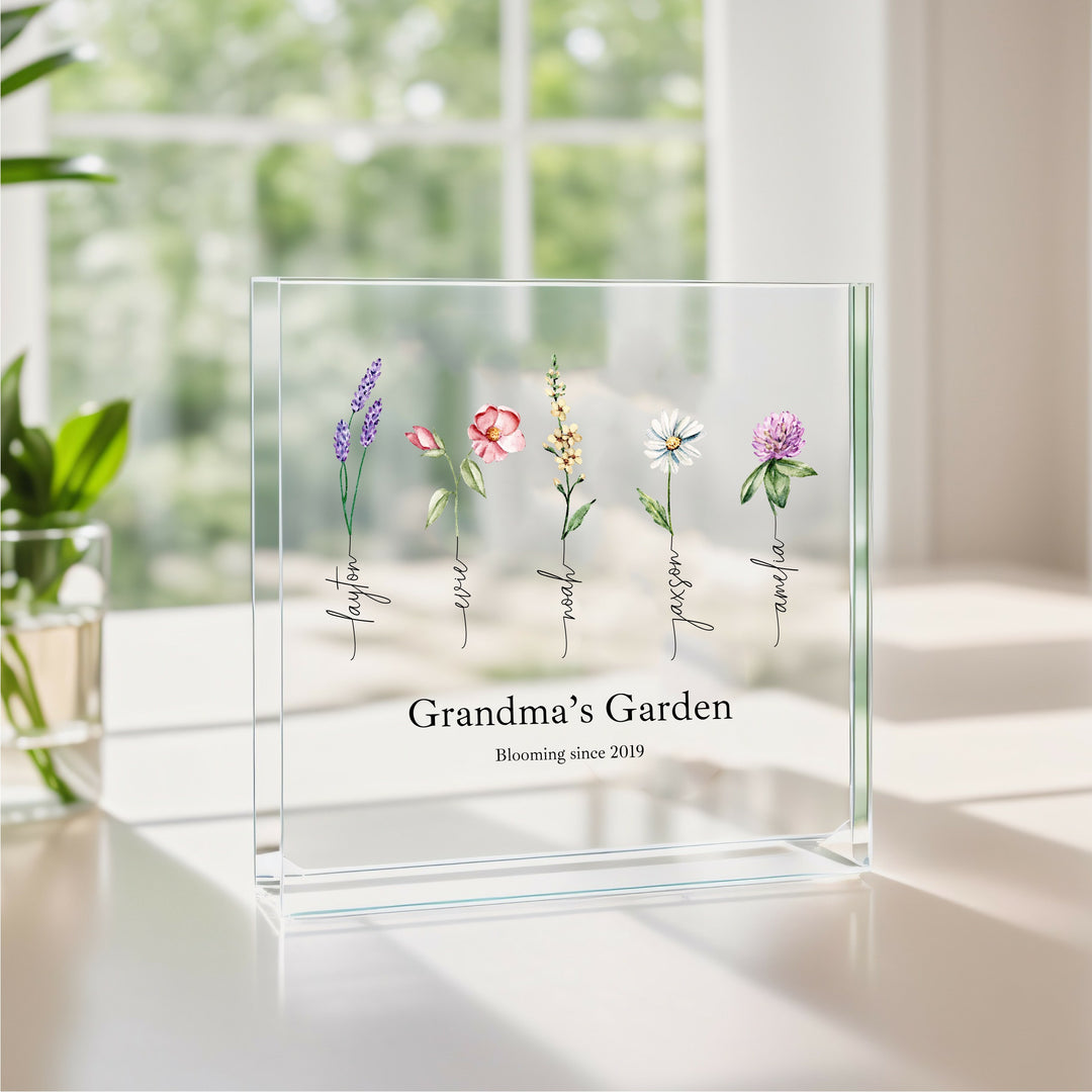 Personalised Grandma's Garden Mother's Day Acrylic Block