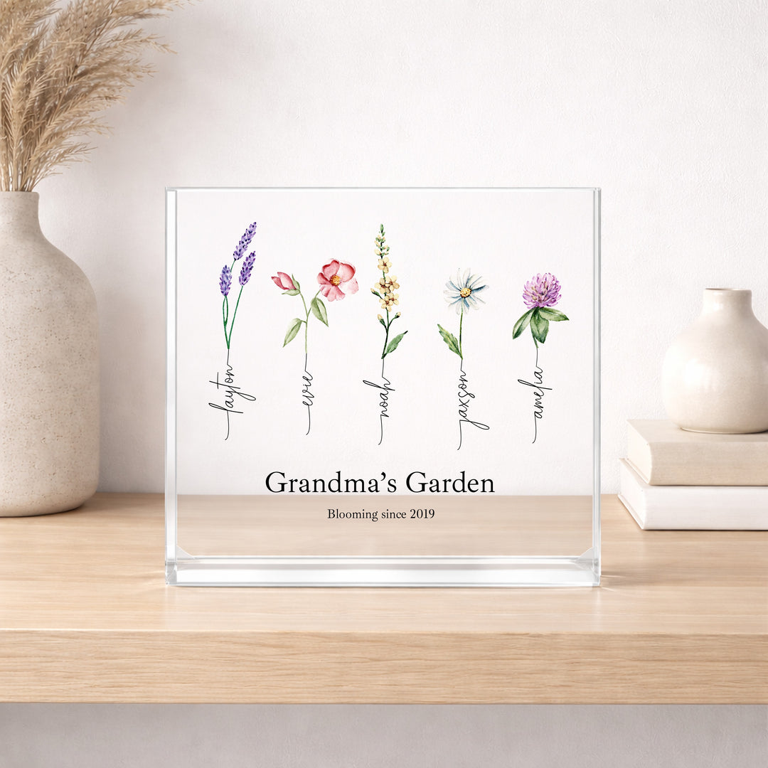 Personalised Grandma's Garden Mother's Day Acrylic Block