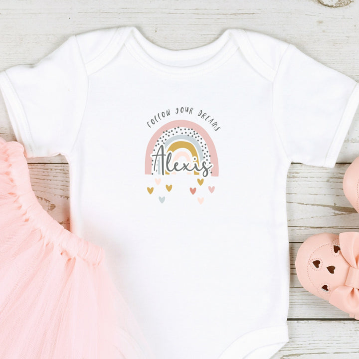 Personalised Follow Your Dreams Rainbow Babygrow/Vest