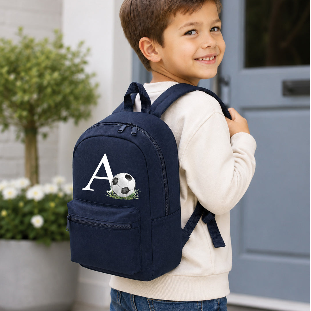 Personalised Navy Football Initial Backpack