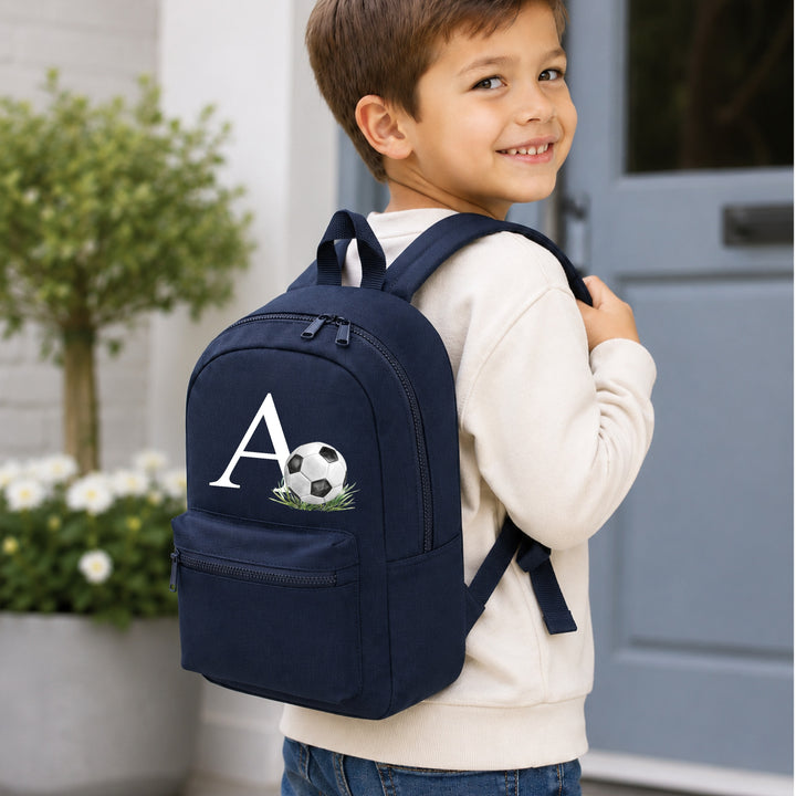 Personalised Navy Football Initial Backpack
