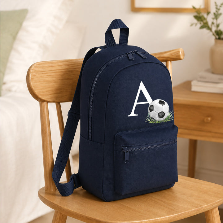 Personalised Navy Football Initial Backpack