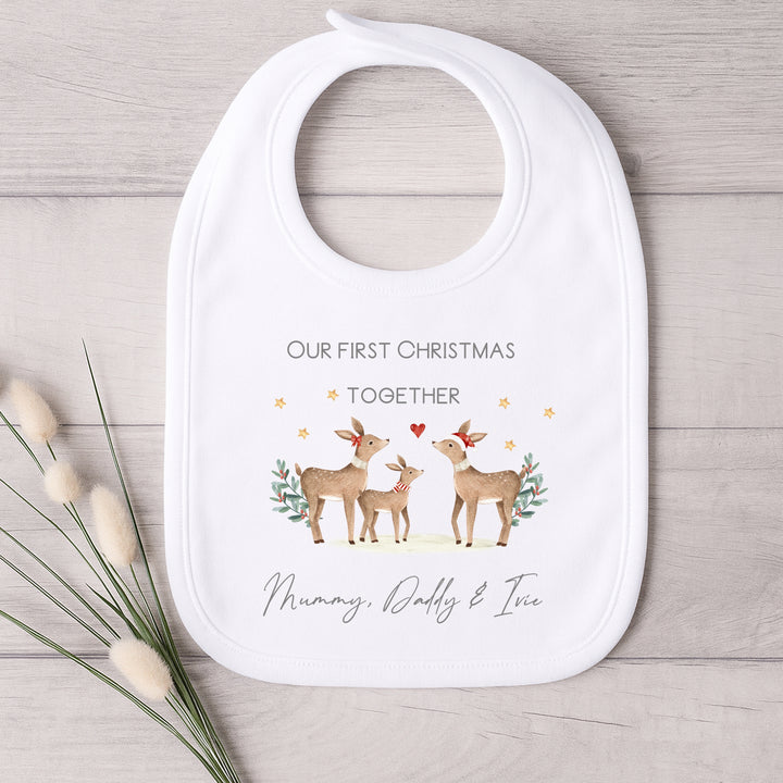 Personalised Deer First Christmas As A Family Baby Grow/Vest/Bib