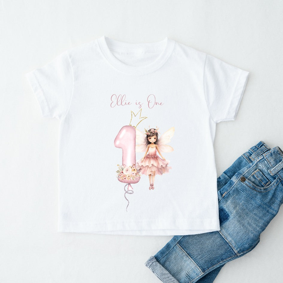 Personalised Birthday Girl Pink Fairy T-shirt