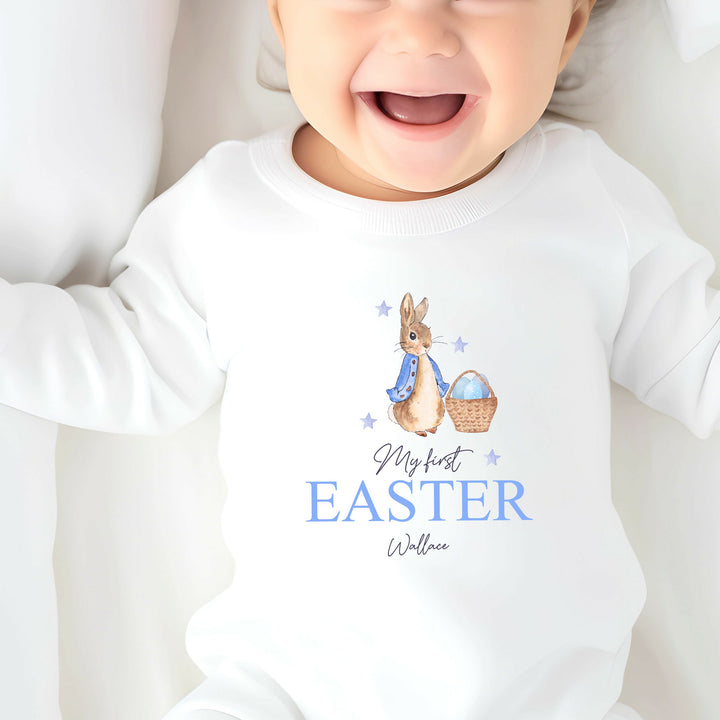 My First Easter Blue Rabbit White Babygrow/Vest