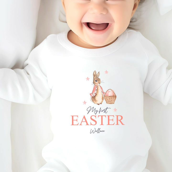 My First Easter Pink Rabbit White Babygrow/Vest