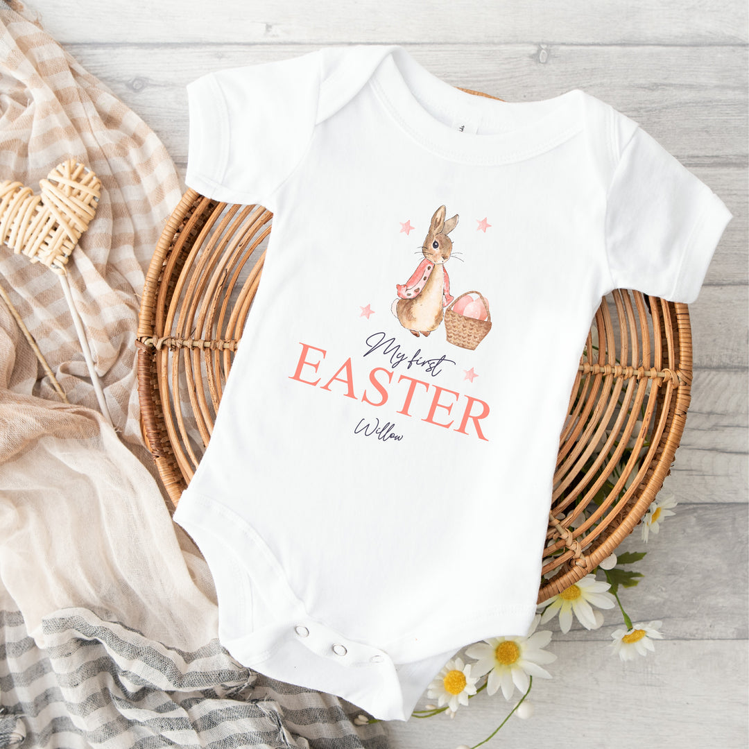 My First Easter Pink Rabbit White Babygrow/Vest