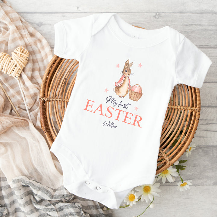 My First Easter Pink Rabbit White Babygrow/Vest