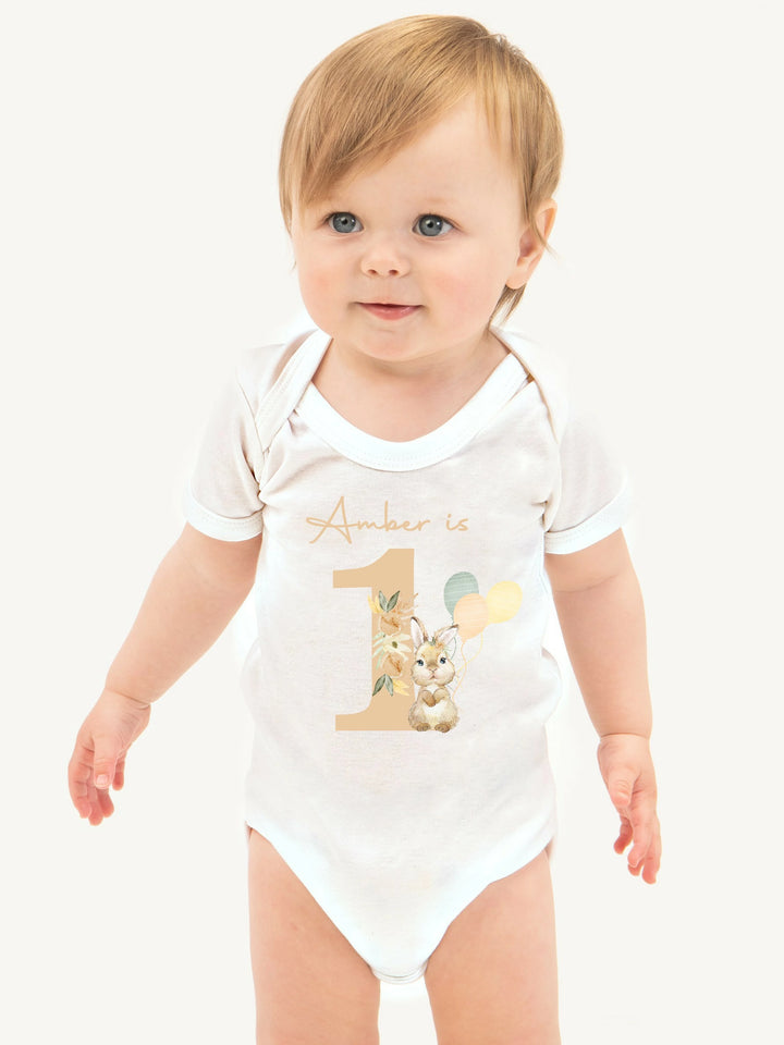 Personalised Spring Floral Bunny Birthday Baby Vest