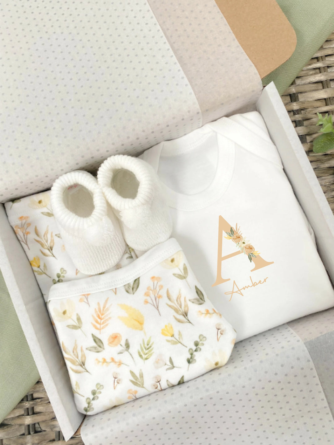 Personalised New Baby Spring Floral Girl Gift Hamper Set