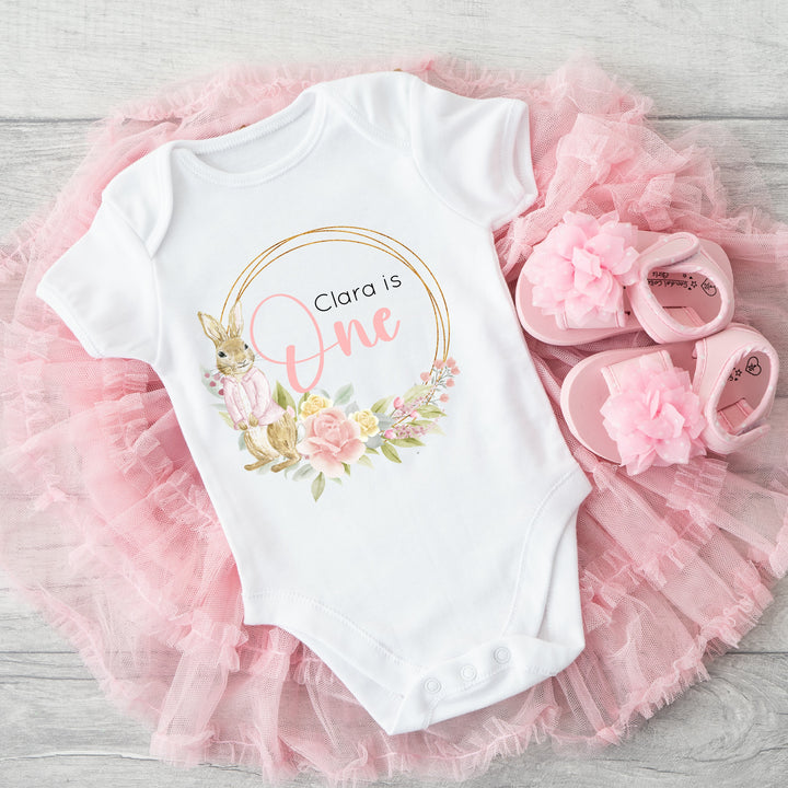 Personalised Birthday Pink Bunny Wreath Vest