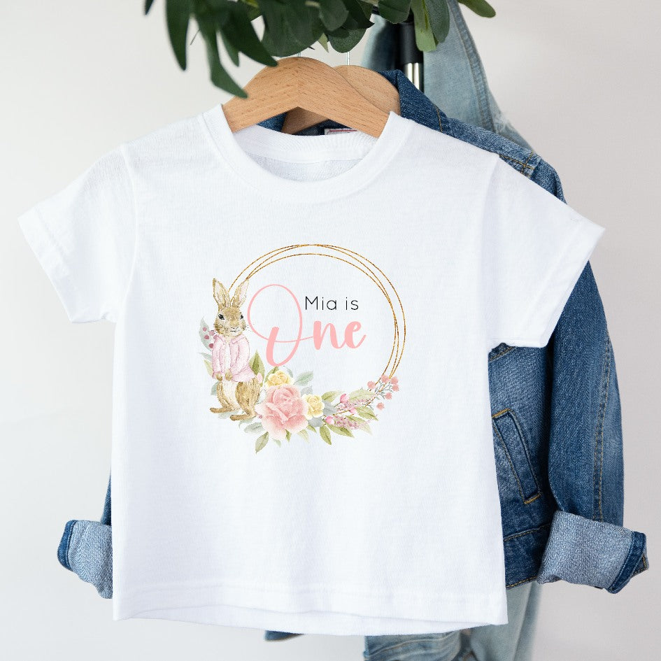 Personalised Birthday Girl Bunny Wreath T-shirt