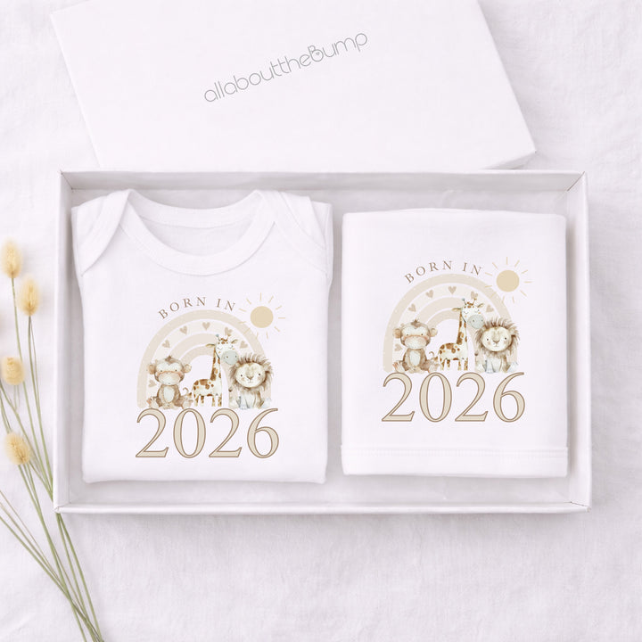 Beige Jungle Rainbow Born in 2026 Hamper Gift Set