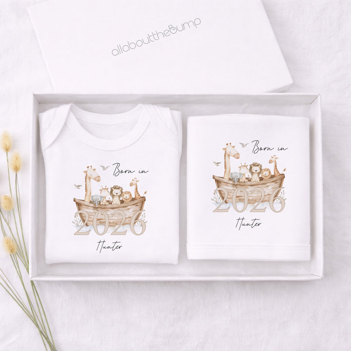 Personalised Animal Boat Born in 2026 Hamper Gift Set