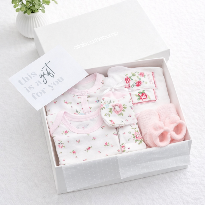 Girls Pink Floral Cream Hamper Set