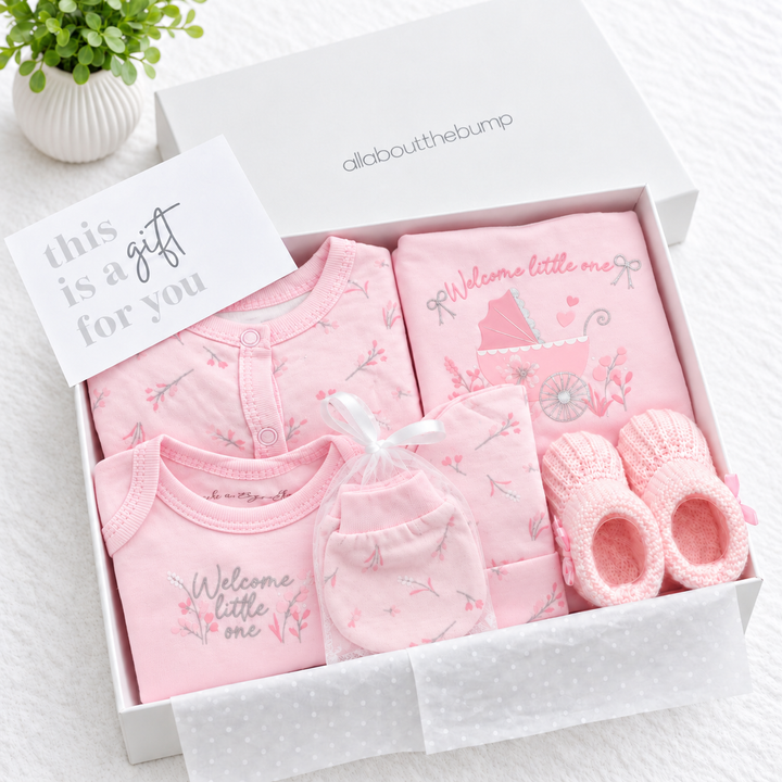 Girls Pink Floral Pram Baby Hamper