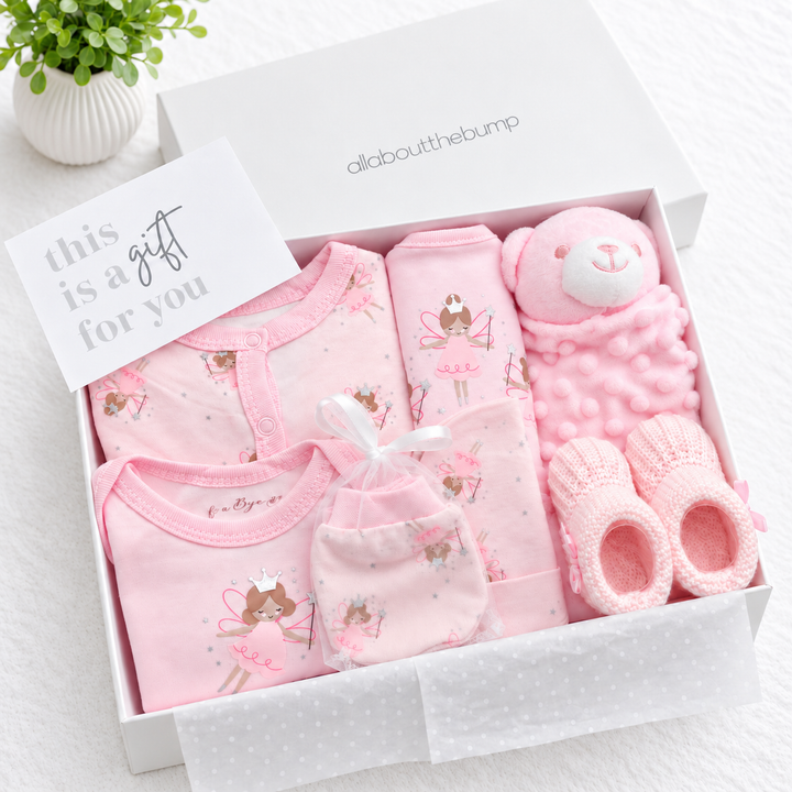 Girls Pink Fairies and Pink Dimple Comforter Baby Hamper