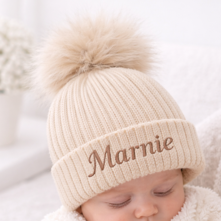 Embroidered Beige Blanket, Hat and Booties Gift Set