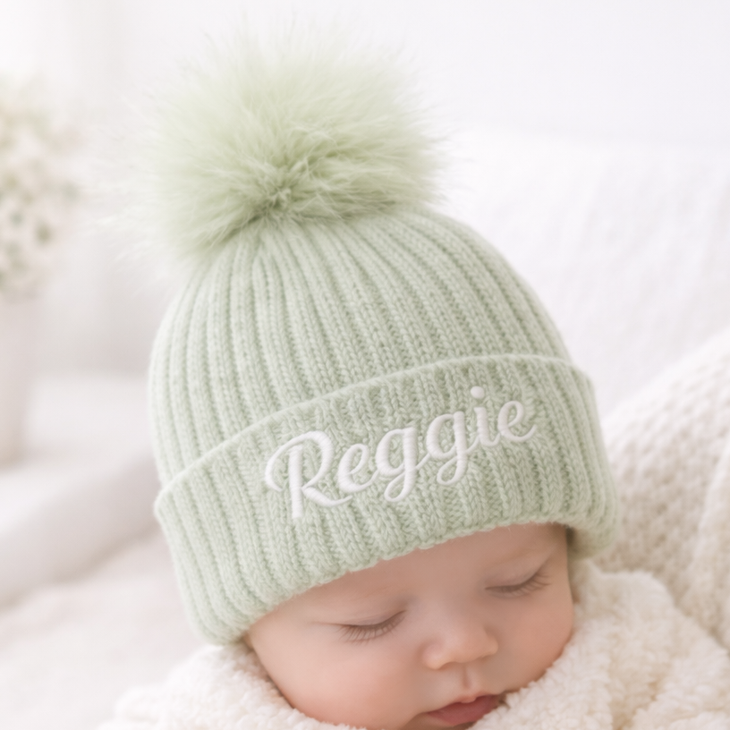 Embroidered Sage Green Blanket, Hat and Booties Gift Set