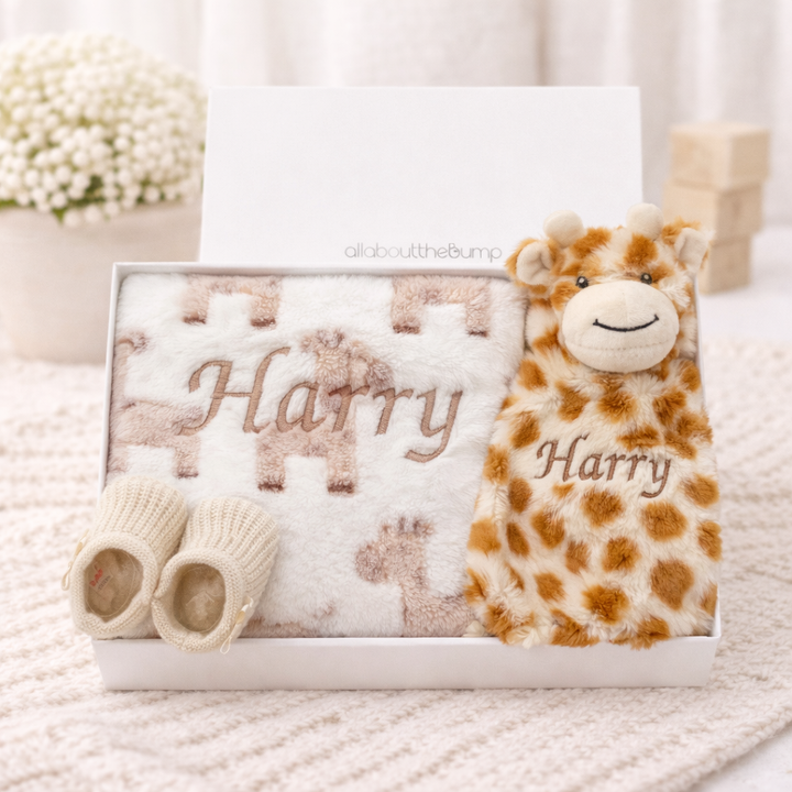 Embroidered Giraffe Blanket and Comforter Gift Set