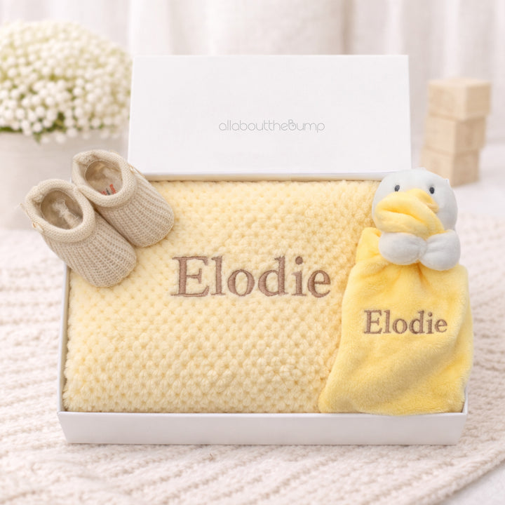 Embroidered Yellow Dimple Blanket and Comforter Gift Set