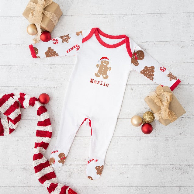 Personalised Gingerbread Name Sibling Matching Gingerbread Pyjamas/Babygrow