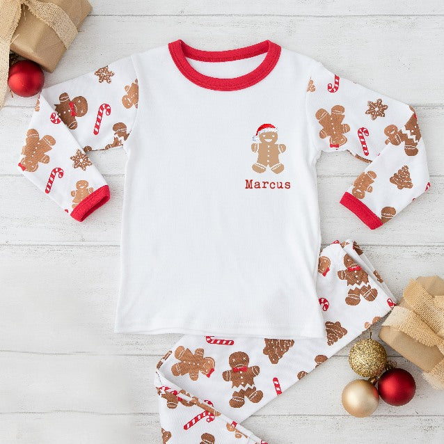 Personalised Gingerbread Name Sibling Matching Gingerbread Pyjamas/Babygrow