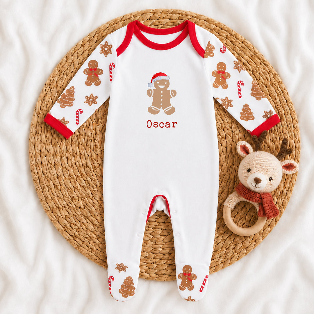 Personalised Gingerbread Sibling Matching Christmas Pyjamas or Baby Grow