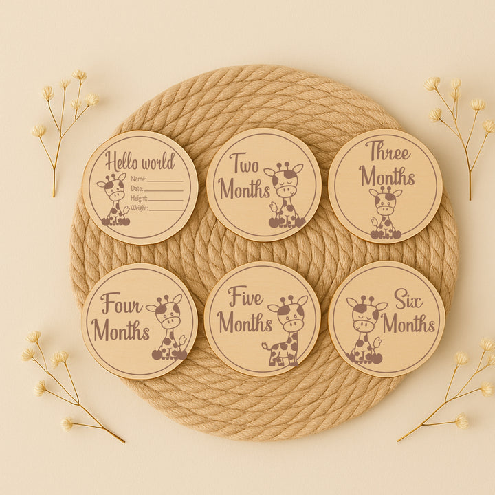 Hello World Giraffe Baby Milestone Wooden Plaque Set