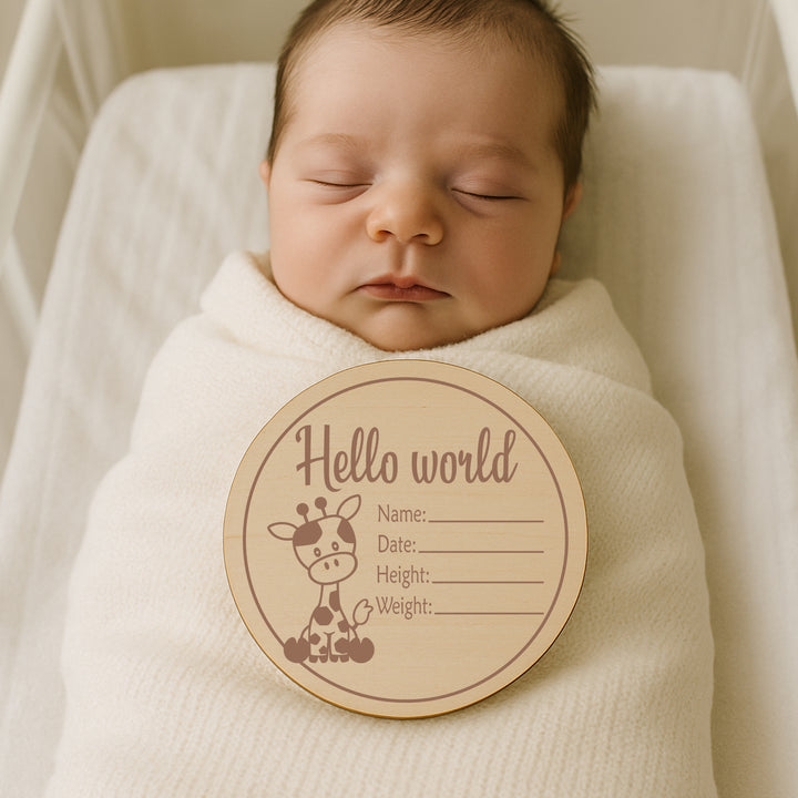 Hello World Giraffe Baby Milestone Wooden Plaque Set