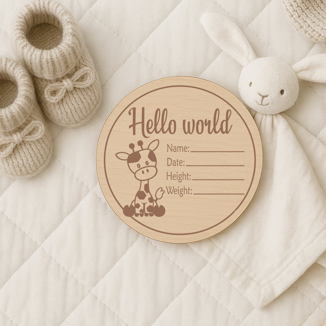 Hello World Giraffe Baby Milestone Wooden Plaque Set