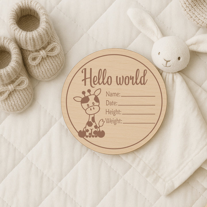 Hello World Giraffe Baby Milestone Wooden Plaque Set