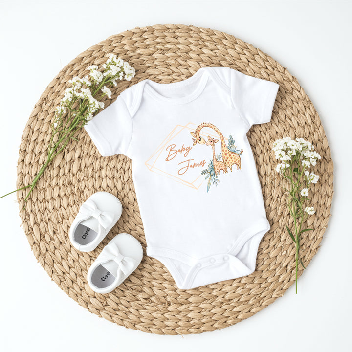 Personalised Giraffe Wreath Babygrow/Vest
