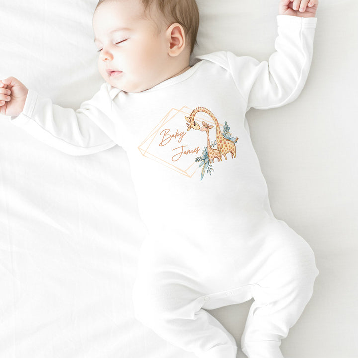 Personalised Giraffe Wreath Babygrow/Vest