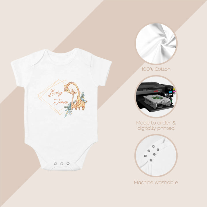 Personalised Giraffe Wreath Babygrow/Vest