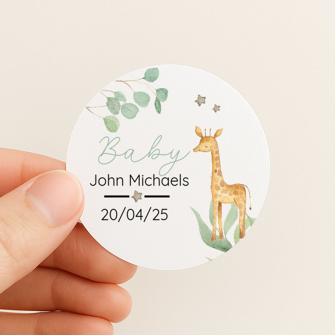 Personalised Giraffe Baby Shower Stickers