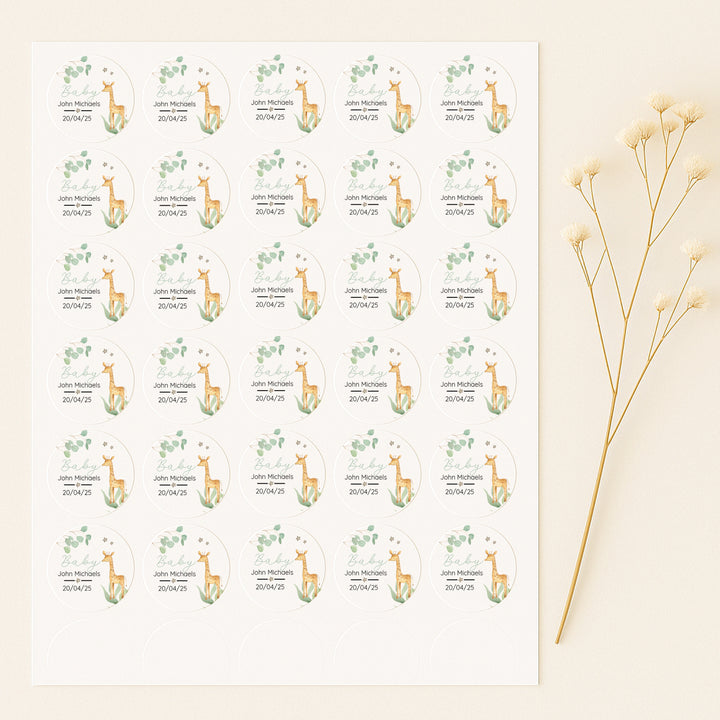 Personalised Giraffe Baby Shower Stickers