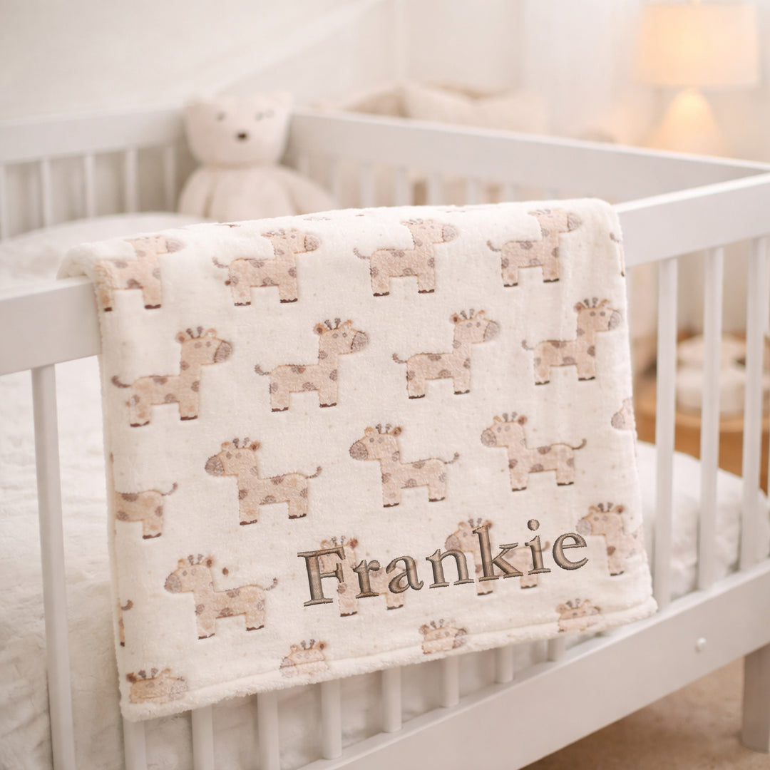 Personalised Embroidered Baby Giraffe Blanket